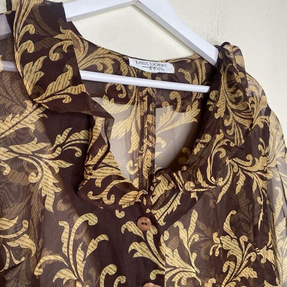 Miss Dorby Petite Brown Sheer Ruffle Blouse Top Size Medium Petite - Picture 5 of 12